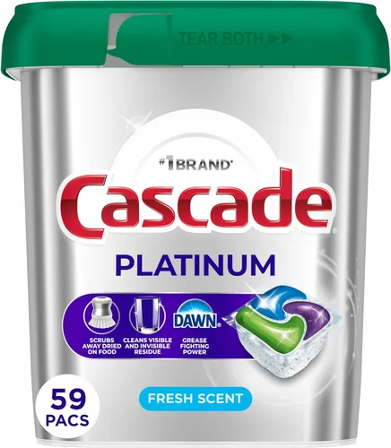 Vista 14 de Cascade Platinum Cápsulas para lavavajillas, detergente para lavavajillas, jabón detergente para platos, fresco, 12
