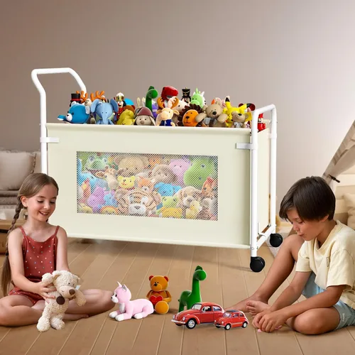 Vista 2 de KEEGH Caja de juguetes extragrande para niños con ruedas giratorias de 360°, baúl de juguetes resistente para niños y niñas, organizador