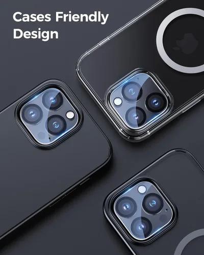 Vista 5 de Protector de lente de cámara para iPhone, vidrio templado 9H, antiarañazos, compatible con fundas, círculo nocturno, claridad HD sin burbujas