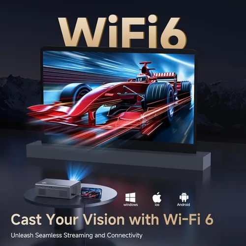 Vista 7 de 4K Projector with Built-in Apps, 1500ANSI Auto Focus&6D Keystone Dolby Audio Kogata Smart Projector with WiFi 6 Bluetooth Outdoor Movie Proyector