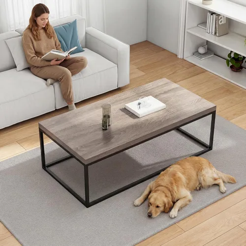 Vista 3 de CENSI - Mesa de centro de roble lavado gris de 47 pulgadas, tamaño grande Extra Thick 1.6" Honey-comb Wood Top, Sturdy Metal Frame, Modern
