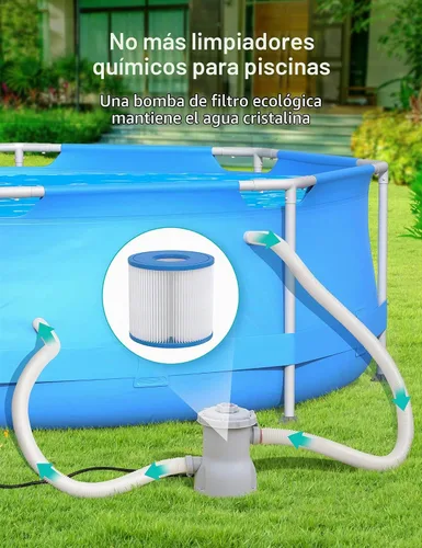 Vista 5 de Evajoy Piscina redonda sobre el suelo con marco de metal para exteriores de 10 pies x 30 pulgadas con fácil instalación, solo piscina