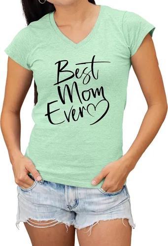 Vista 25 de Go All Out Script Best Mom Ever Heart Idea - Camiseta con cuello en V para mujer