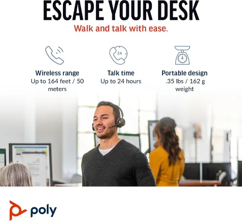Vista 4 de Poly Voyager 4320 UC Auriculares inalámbricos (Plantronics) - Auriculares estéreo con micrófono con cancelación de ruido - Conecta PC/Mac/Móvil vía