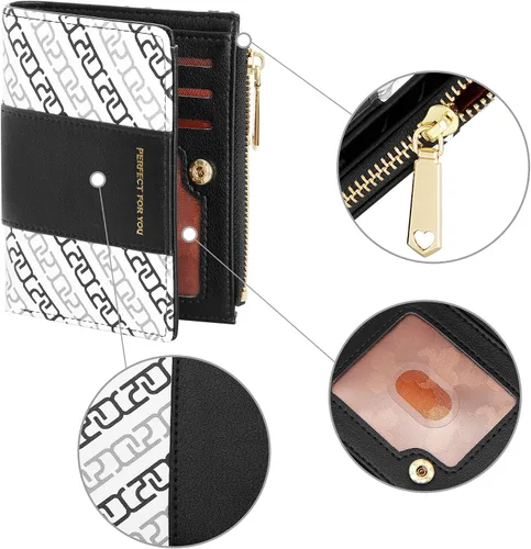 Vista 3 de OIDERY Cartera pequeña con tarjetero para mujer, billetera compacta plegable con ventana de identificación, cartera para mujer con cremallera, Negro
