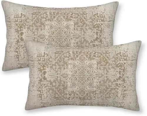 Vista 41 de Juego de 2 fundas de almohada bohemias de 16 x 16 pulgadas, color negro y marrón, fundas de almohada con patrón de alfombra étnica rústica, fundas