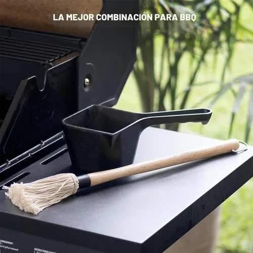 Vista 3 de Olla de salsa de hierro fundido con cepillo de mopa para barbacoa - Olla pequeña de hierro fundido para untar y cepillo de mopa para asar a