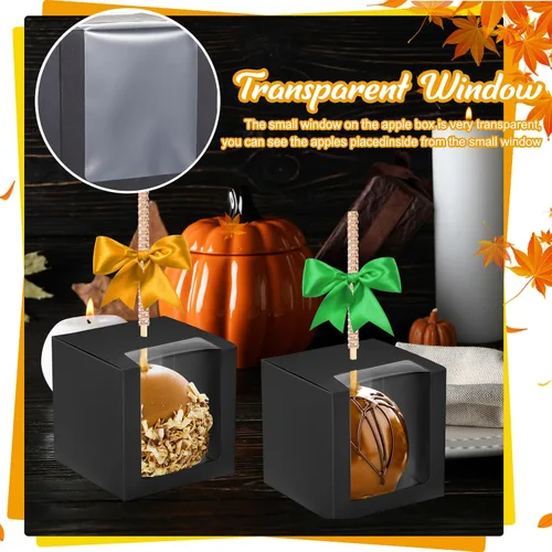 Vista 5 de 100 cajas de manzana de caramelo con agujero, cajas de manzana caramelo de 4 x 4 x 4 pulgadas, caja de regalo de regreso a clases, contenedor