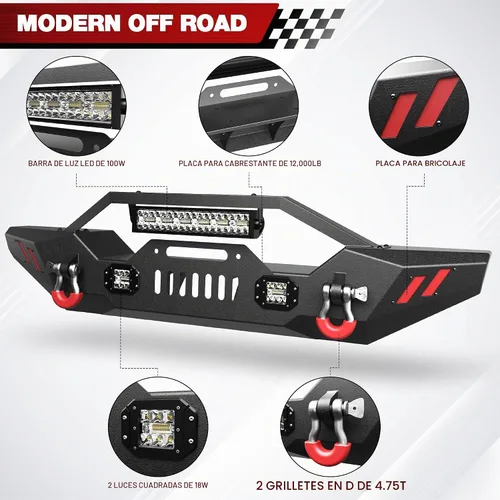 Vista 3 de Parachoques delantero compatible con Jeep Wrangler JK JL y Gladiator JT 2007-2025, parachoques de ancho completo todoterreno con placa