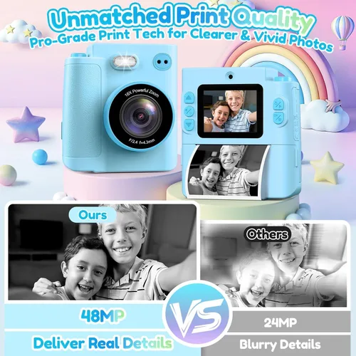 Vista 4 de Cámara para niños Impresión instantánea: Juguetes para niños y niñas, cámara digital que imprime fotos, regalo de cumpleaños de doble lente