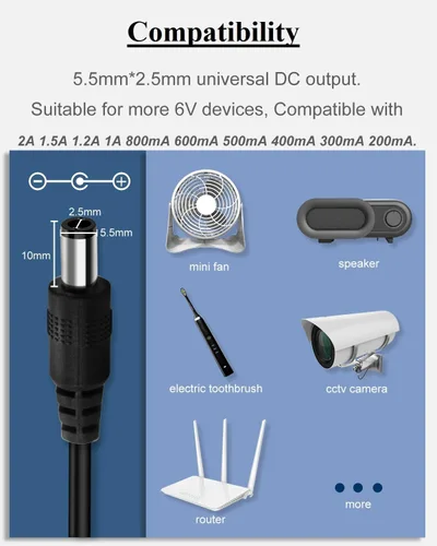 Vista 5 de Fuente de alimentación de 6V DC 2A, cable adaptador de corriente DC6V 0.2 x