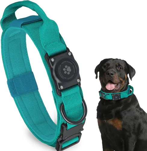 Vista 11 de Collar táctico para perro con AirTag, 100% impermeable, collares para perro Apple Air Tag integrados con soporte rígido de PC para AirTag, collar