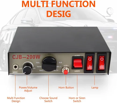Vista 8 de Altavoz de sirena de coche Safego Police Siren Speaker Car Pa System, Dc12v 200w 9 tonos, micrófono de mano con cable Altavoz de emergencia Sirena