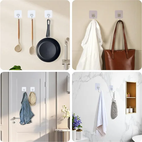 Vista 5 de Aynoo Ganchos adhesivos, ganchos de toalla para colgar calcomanías de pared resistentes, 10 paquetes, 13 libras (máx.)