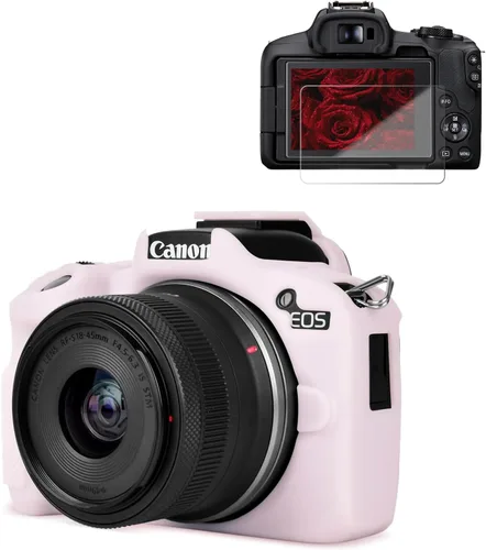 Vista 7 de Funda para cámara Canon EOS R50, funda protectora de silicona suave, antiarañazos, funda ajustada delgada con accesorios de protector de pantalla