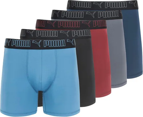 Vista 18 de PUMA Paquete de 5 calzoncillos tipo bóxer Performance para hombre Azul marino/rojo/negro