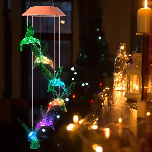 Vista 7 de JOBOSI Regalos de Decoración Solar de Colibrí, Campanillas de Viento de Colibrí, Regalos para Mamá, Mujeres, Abuela, Decoración de Jardín, Césped