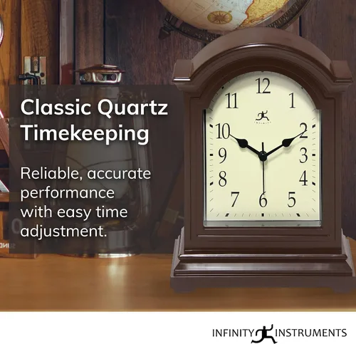 Vista 6 de Infinity Instruments Reloj de abuelo en miniatura para repisa de chimenea, reloj de mesa vintage con diseño antiguo, 9" x 6", negro Reloj
