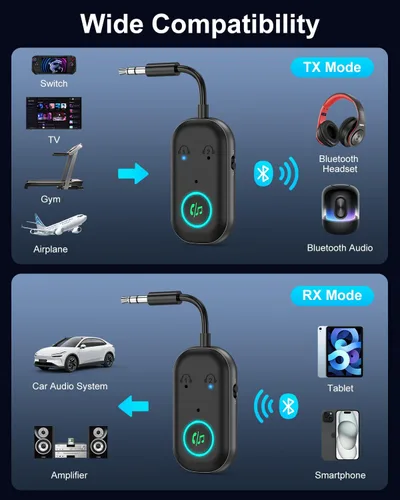 Vista 5 de Bomivoi Receptor transmisor Bluetooth 5.3, adaptador Bluetooth de avión para 2 auriculares, adaptador de audio inalámbrico para automóvil, llamada