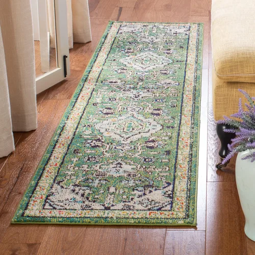 Vista 19 de SAFAVIEH Madison Collection - Alfombra decorativa de 2 pies 2 pulgadas x 4 pies, color verde y turquesa, diseño envejecido, no desprende pelusa