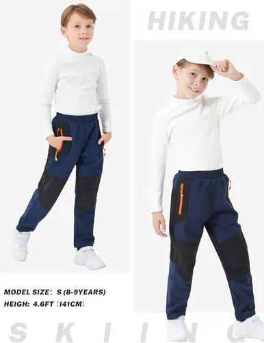 Vista 6 de MoFiz Pantalones de esquí de nieve impermeables para niños, pantalones de snowboard de forro polar cálido para niñas, cintura elástica, pantalones