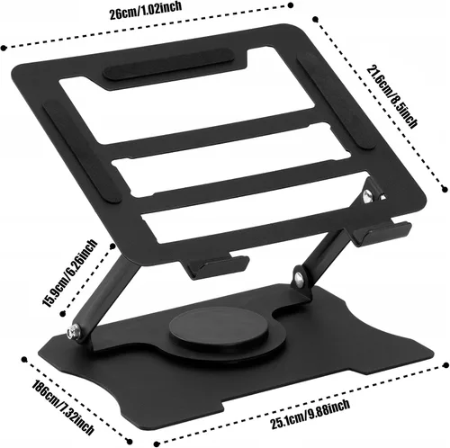 Vista 4 de Soporte ajustable para laptop, elevador portátil de metal giratorio de 360° y plegable, soporte plegable para portátil de viaje para portátiles
