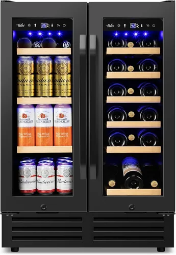 Vista 10 de 35.42" W Commercial Under Counter Beverage Refrigerator, 2 Glass Door Back Bar Cooler, Built-in/Freestanding 7.4Cuft Drink Fridge with LED Light