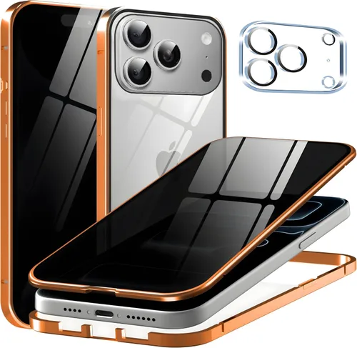 Vista 12 de Funda de privacidad de metal de titanio para iPhone 16, protector de pantalla de privacidad integrado y protector de lente de cámara, adsorción