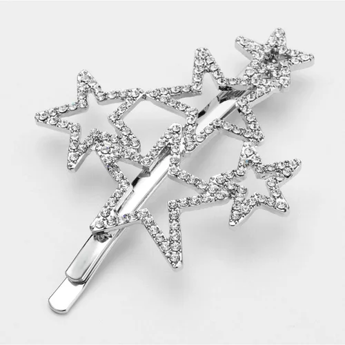 Vista 3 de 2 unids mujer plata estrella forma brillante Rhinestone cristal horquilla pelo clip aleación metal pasadores accesorios para el pelo para fiesta boda