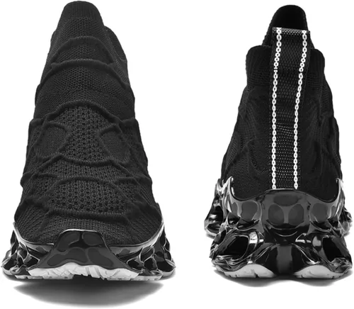 Vista 3 de Poramea Mocasines sin cordones para hombre zapatos de tenis para caminar sin cordones para correr de malla para correr estilo casual atlético Negro