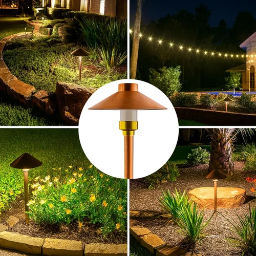 Vista 6 de Luz LED Pathway 126 para paisaje (paquete de 4) 12 V, cobre sólido, bajo voltaje, 4 W, G4, bombilla LED incluida para exteriores, hongos, seguridad