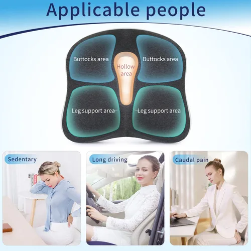 Vista 10 de Cojín de espuma viscoelástica para silla de asiento para aliviar el dolor de espalda, ciática, dolor de coxis, disco degenerativo, cojín ortopédico