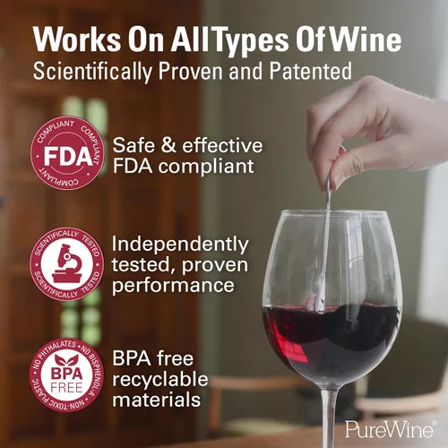 Vista 7 de PureWine The Wand Purificador de Vino - Filtros de vino tinto y blanco para histaminas y sulfitos, varitas eliminadoras de sulfitos, ayuda