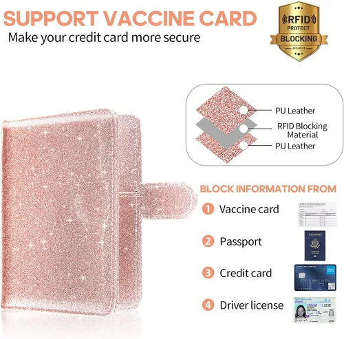 Vista 3 de MCmolis Estuche para pasaporte y tarjeta de vacunación Combo - Funda de cuero para documentos de viaje, protector con hebilla magnética, Escarcha