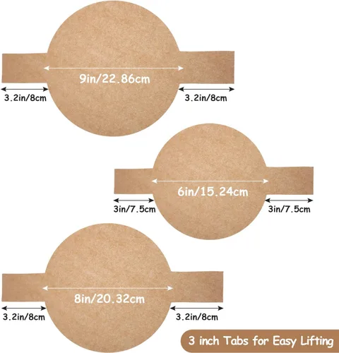 Vista 2 de 120 piezas de forros de molde para pastel circular precortados, papel de pergamino redondo antiadherente con lengüetas de elevación para hornear