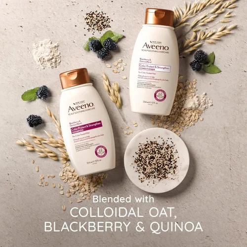 Vista 5 de Champú OGX Aveeno Color Protect Strengthen+ Moras y Quinoa, Fresco, 12 onzas líquidas