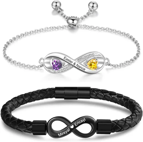 Vista 9 de Pulseras personalizadas a juego para parejas, pulseras de infinito con nombre grabado personalizado para hombres y mujeres, regalos del día de San