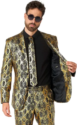Vista 7 de Opposuits Disfraces de traje de fiesta metálica brillante para hombre, traje completo con chaqueta, pantalones y corbata