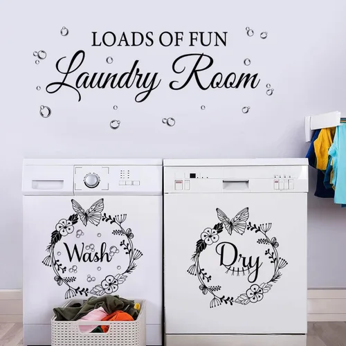 Vista 2 de Calcomanías de pared para cuarto de lavado, calcomanías de vinilo de burbujas secas con texto en inglés «Today Naked Tomorrow»