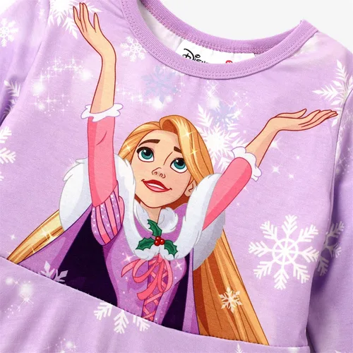 Vista 3 de Disney Princess - Conjunto de vestido de manga larga con estampado de personajes y capucha con estampado de copos de nieve