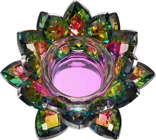 Vista 9 de OwnMy Portavelas de Luz de Té con Flor de Loto de Cristal, Portavelas Votivo de Pétalos de Loto, Lámpara de Velas, Soporte de Velas de Té de Flor