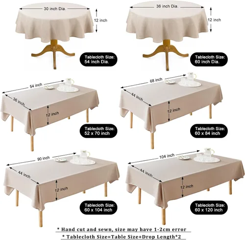 Vista 6 de AUSSPVOCT Mantel redondo de lino texturizado de 60 pulgadas para mesas de hasta 40 pulgadas, mantel redondo impermeable y a prueba de derrames