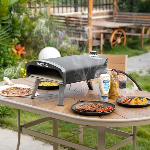 Vista 8 de Mimiuo Horno de pizza de gas al aire libre con sartén Sizzler de hierro fundido