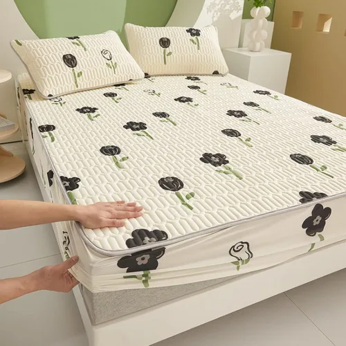 Vista 8 de FCLDESHOP Sábanas de bolsillos profundos, sábana bajera con estampado de látex fresco grueso de verano, protector de colchón de animé de dibujos