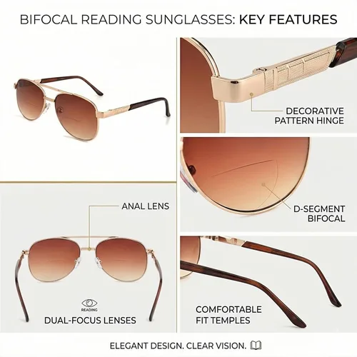 Vista 5 de Gafas de lectura bifocales para lectura y gafas de sol unisex Marco marrón (Brown Frame)
