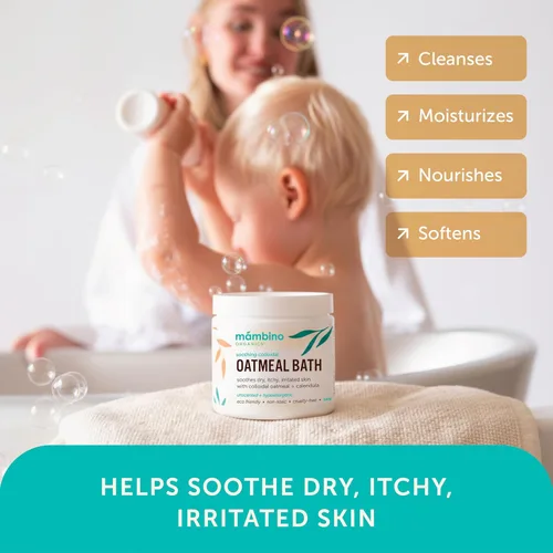 Vista 3 de Mambino Organics Polvo de Remojo de Baño de Avena Coloidal Calmante, para Recién Nacidos, Niños, Madres con Piel Seca y Sensible, Lavado de Bebé sin