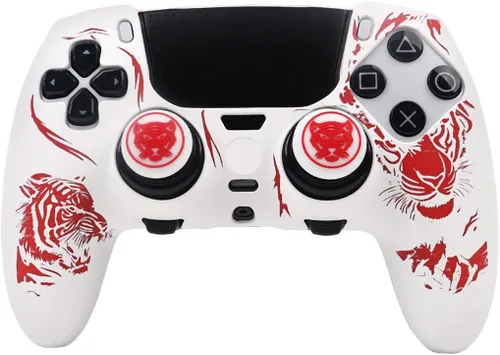 Vista 10 de RALAN Tiger - Fundas de silicona para controlador con 2 agarres para el pulgar, compatibles con PS5 Dualsense Edge Controller Play Station 5 Tigre