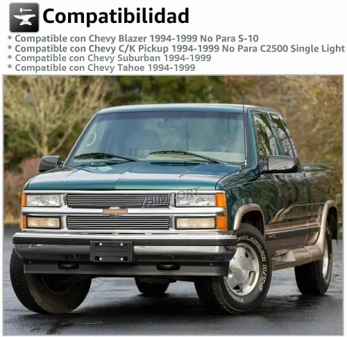 Vista 2 de Parrilla frontal cromada para Chevy C K Pickup Suburban Blazer Tahoe Billet Grill Combo Al Sólido pulido (2 piezas)