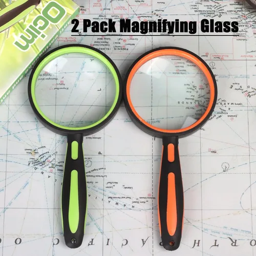 Vista 7 de Ocim Paquete de 2 lupa, 2.953 in, 10 lentes de lupa inastillables de mano con mango de goma antideslizante para personas mayores/niños, lectura