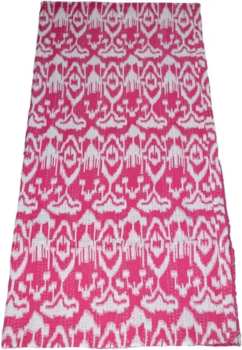 Vista 2 de Manta Kantha de algodón con estampado de Ikat a mano, tamaño individual, color rosa